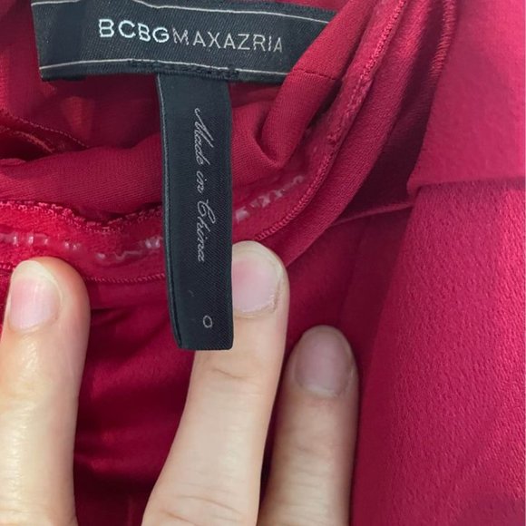 BCBGMaxAzria Aurelia Red Satin Ruffled Sweetheart Strapless Mini Dress Size 0 - Picture 7 of 8